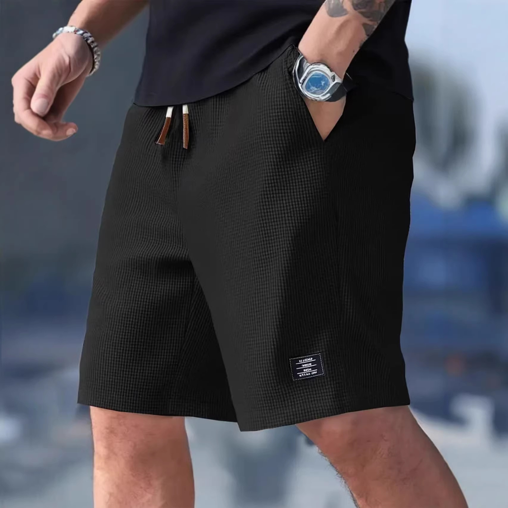 Male Short Pants Black Waffle  - Summer Clothing Deals review and price